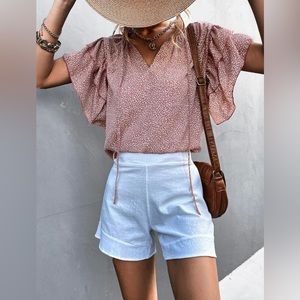 Women Allover Print Ruffle Tie Neck Blouse